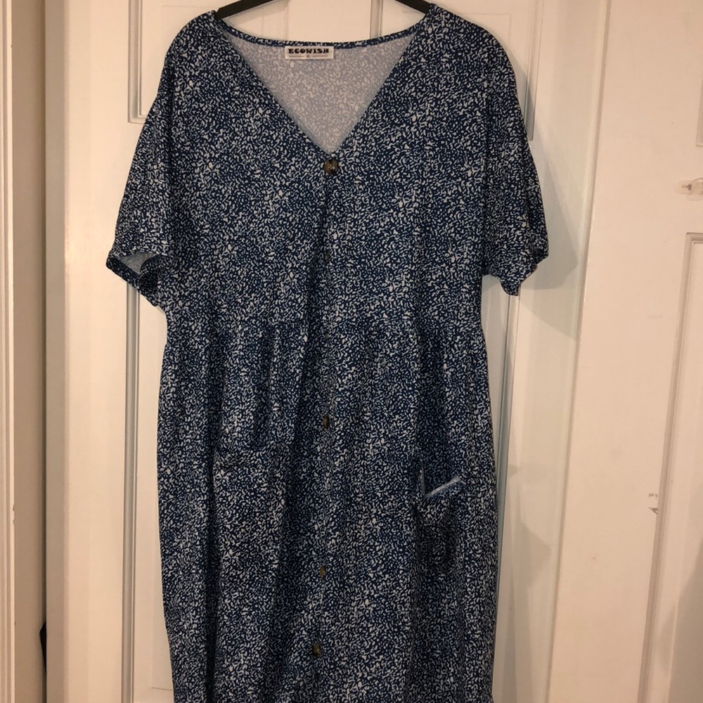 blue button down babydoll dress